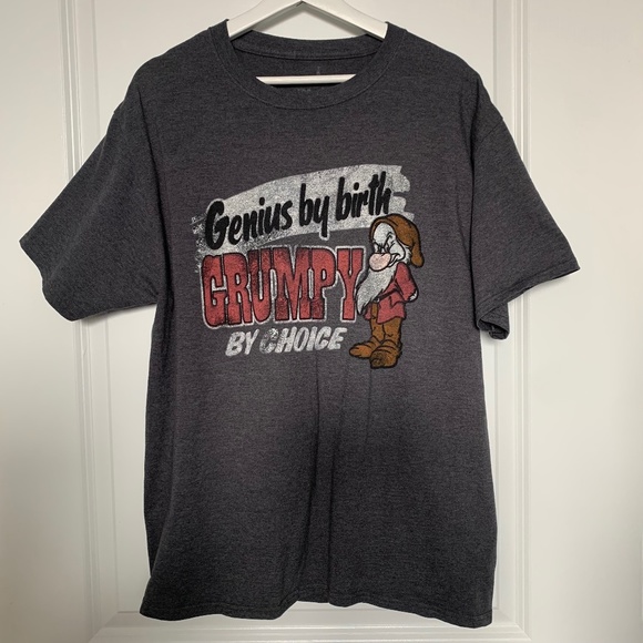 Disney Top "Grumpy" Graphic T-shirt Heather Gray Large Seven Dwarfs Snow White - Picture 3 of 7